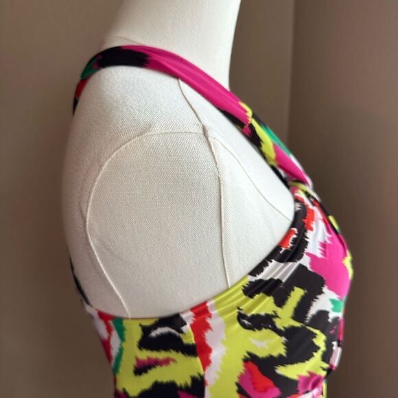 INC Halter Cross Front & Back Bright Multi Color Top Size Medium SOFT - Picture 4 of 8
